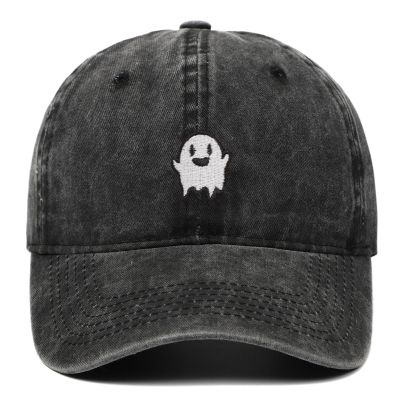GHOST Vintage washing Caps For Men Cotton Spooky Kawaii Embroidery Cap Snapback Sport Hip-hop Hat Streetwear Baseball Cap