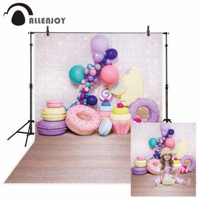 【Worth-Buy】 Allenjoy ภาพพื้นหลังเค้กทุบอิฐผนังไฟโบเก้กากเพชรของหวานบอลลูนเด็กสาววันเกิดโดนัทปาร์ตี้ Backdrops Photozone