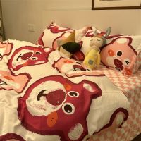 Ins Korean strawberry spring cartoon bear bedding sheets bedding bag 4 is comfortable dormitory three-piece suit