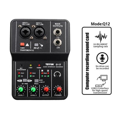 TEYUN Q12 Computer Recording Sound Card 2-Channel Mono 16Bit/48KHZ Recording Special Mixer 48V