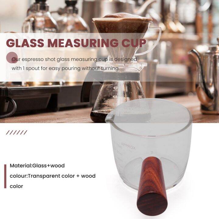 glass-measuring-cup-espresso-shot-glass-75ml-triple-pitcher-barista-single-spouts-with-wood-handle