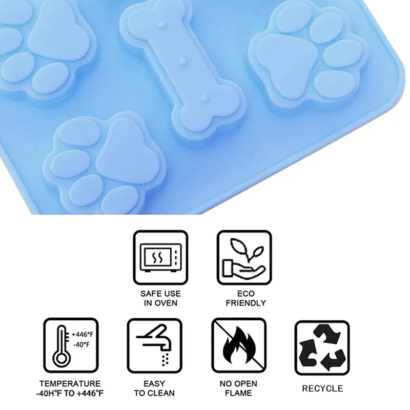 2 Pcs Silicone Puppy treat molds, Dog Paw and Bone Mold Ice Cube Mold, Blue