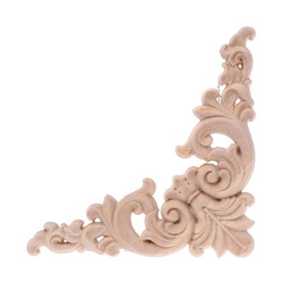 4pcs/set Wood Carved Corner Onlay Applique Unpainted Frame Cupboard Cabinet Decal For Home Furniture Decoration 12x12cm