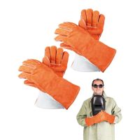 2pairs Safety Durable Long Sleeve Heat Insulation Oven Grill Wear Resistant Fireproof Welding Gloves agh