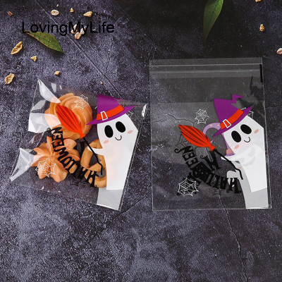 【Ready!】100Pcs Halloween Plasti Candy Cookie Bag Trick Or Treat Kids Gift Biscuit Snack Baking Package Bag Happy Halloween Decoration