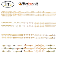 Beebeecraft 1 m Brass Handmade Paperclip Chains Drawn Elongated Cable Chains Long-Lasting Plated Unwelded Real 18K Gold Plated Link: 17x8x2mm and 18.5x7x1.5mm