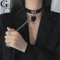 Pu Leather Choker With Chain Sexy Punk Black Heart Dangle Pendant Collar Necklace Harness Women Neck Bondage Leash Jewelry Gift