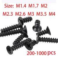 M1.4 M1.7 M2 M2.3 M2.6 M3 M3.5 M4 sekrup kepala Countersunk Phillips baja karbon silang hitam ekor datar baut sekrup Self-Tapping