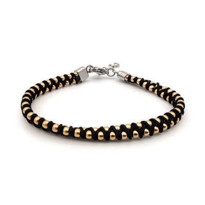 Runda Mens and Womens Beaded Bracelet Black Braided Rope Stainless Steel Jewelry Handmade Fashion Hot Sale