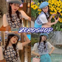 Zero shop?พร้อมส่ง? (Zero-49102) เสื้อไหมพรมแขนกุด ดีเทลลายดอกไม้น่ารัก คิ้วเกาหลีสุด