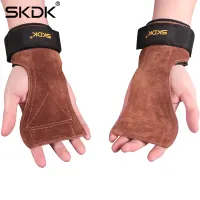 ถุงมือฟิตเนสSTRAPS Leather Grip pads &amp; Strap SKDK ถุงมือฟิตเนสผู้ชาย ถุงมือฟิตเนสผู้ชาย หนังกลับ สแต๊ป หนัง หนังวัว หนังแท้ รัดข้อมือ ถุงมือ 1คู่