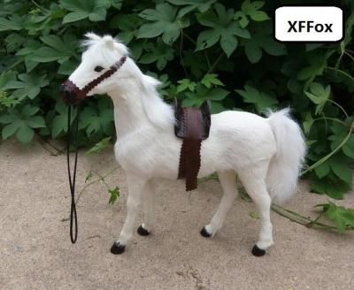 hot！【DT】✌  big real life 1:6 war horse model plastic furs simulation white blood doll with saddle gift about 36x34cm xf1881