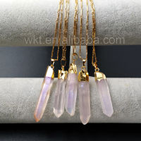 WT-N860 Healing Angel Aura Quartz Necklace for Women Jewelry,Natural Quartz Angel Color with 18" Gold Chain Necklace Wholesale