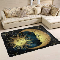 Tarot Card Golden Sun And Moon Trippy Face Star Modern Flannel Floor Rugs Non Slip Rectangle Car For Living Room Bedroom