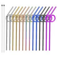 Metal Reusable 304 Stainless Steel Straws Straight Bent Drinking Straw With Case Cleaning Brush Set Party Bar 6-Shaped Straw Set Specialty Glassware