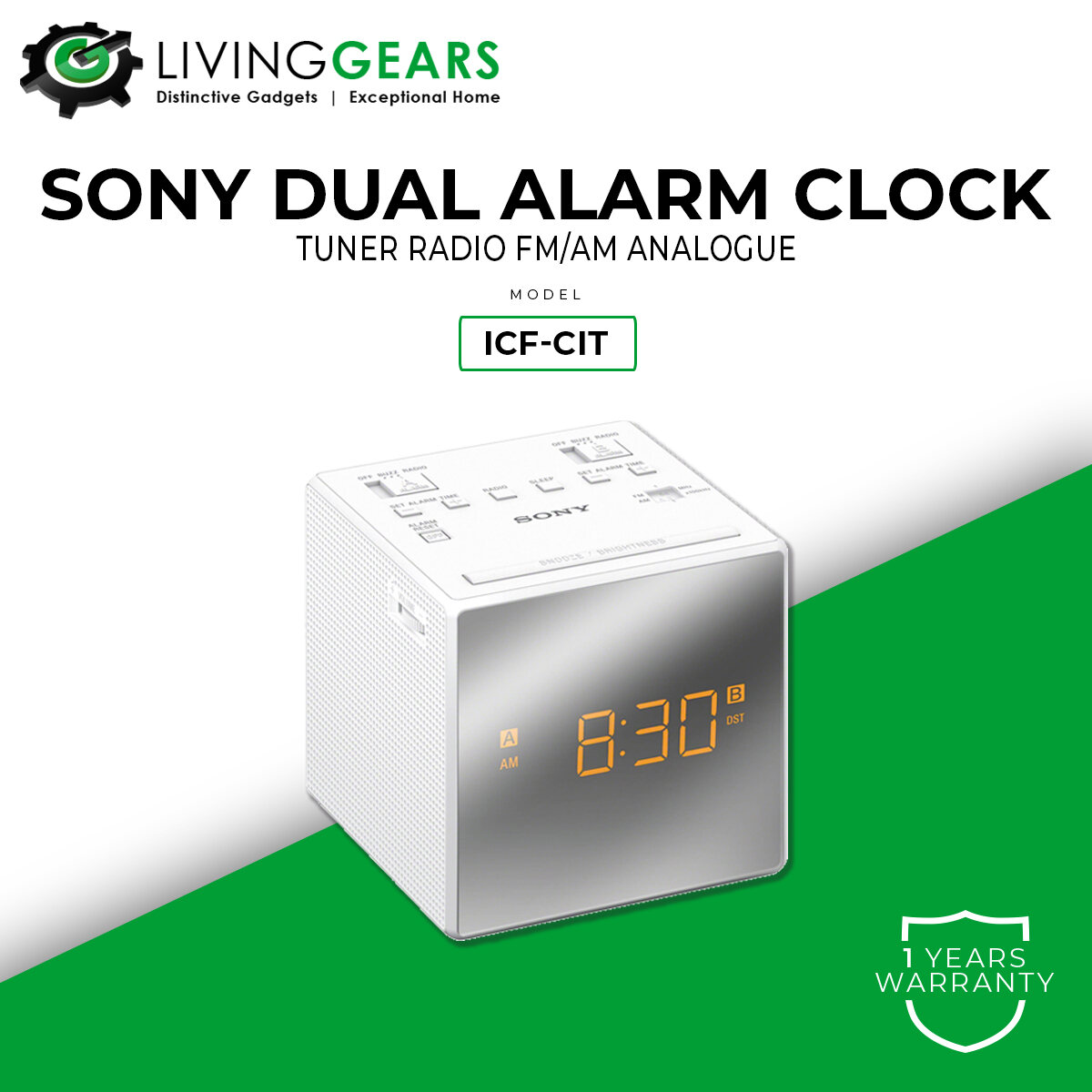 Sony ICFC1T Alarm Clock Radio Black Large LCD Display Jumbo LEDs Analog Dial In 