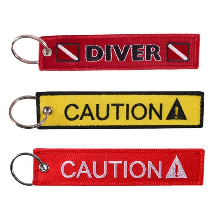 cw-caution-print-embroidery-tag-keychain-keyring-chain-pendant
