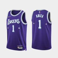 High quality basketball clothes NBA Los Angeles embroidered purple jersey No. 1 City Retro tram Platinum version of the basketball uniform for mens 75th anniversary of the new season