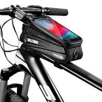 ❡⊙✴ WILD MAN hot-selling hard-shell mountain bike mobile phone touch screen upper tube bag saddle front beam accessories waterproof universal