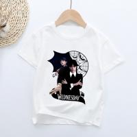 New Hot Serials Wednesday Addams Print Kids T shirt Girls Summer Tops Baby Boys Clothes Fashion Children Short Sleeve T-shirt