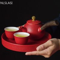 Chinese Red Wedding Ceramic Teapot Side Handle Tea Pot Household Handmade Teaware Filter Kettle Tea Ceremony Supplies Gift 240ml