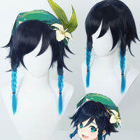 Genshin Impact Wendy Animation Wig Venti Blue Black Gradient id Anti Warping Animation คอสเพลย์ Wig