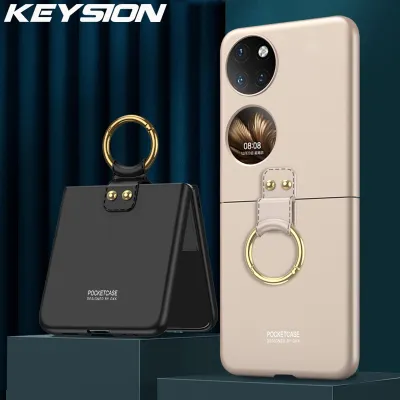 KEYSION Shockproof Case for Huawei P50 Pocket Ultra Thin Hard PC Ring Stand Flip Fold Back Phone Cover for Huawei P50 Po