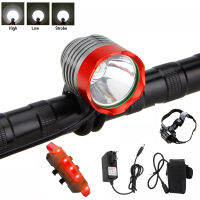 Front Bike Headlight T6 LED Bicycle Lamp Headlight 3 Switch Modes Head Torch with +Headband +Safety Taillight