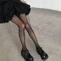 【jw】☃ mulheres collants meia-calça novidade doce meninas coxa meias altas de strass pérola jk lolita preto branco