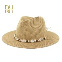 Spring Summer Fedora Jazz Straw Hat Ladies Woven Breathable Beach Shells Chain Travel Paper Panama Hat