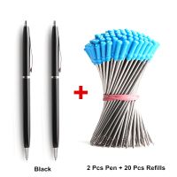 ชุดปากกาปากกาลูกลื่นสแตนเลสสีดำทรงกลมสำหรับไส้ปากกาเหล็ก2 + 20ชิ้น/ชุดวัสดุสำนักงานสีน้ำเงิน