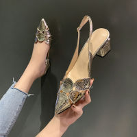 【YY】2022 Summer Shoes Sandals Fashion Women Leather 3cm High Heels Lady Pointe Toe Gold Heels Sandals Female Wedding Bridal Shoes