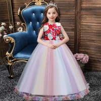 Childrens Long Wedding Dress Skirt Fluffy Mesh Princess Dress, Large Childrens Clothing, Girls Printed Costumes