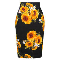 Fashion Sexy Pencil Bandage Skirt High Waist Sunflower Summer Retro Vintage Party Bodycon Plus Size Office OL Casual Skirt