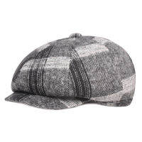 YOSE Brand Plaid Newsboy Cap Men Autumn Vintage Wool Octagonal Cap Male Warm Winter Painter Hat Ear Protectors