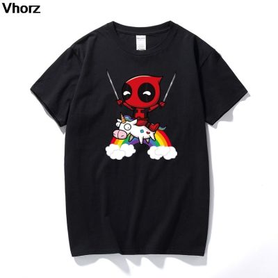 New Summer Deadpool Unicorn Cartoon T Shirt Mens Funny Shirt Man Woman Sleeve Clothes 100% Cotton Gildan