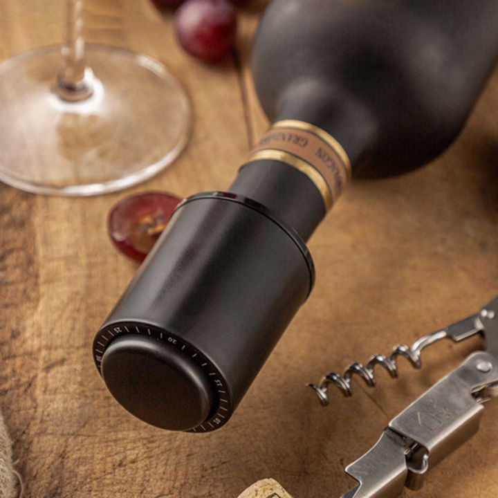 abs-สุญญากาศขวดไวน์-จุกขวดไวน์ภาชนะปิดขวดสุญญากาศรักษาอุณหภูมิสีดำอุปกรณ์บาร์สไตล์ที่กดจุกไม้ก๊อกไวน์