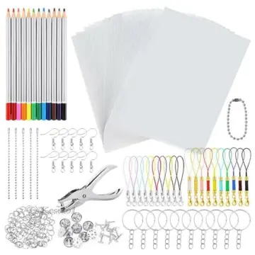 145/198Pcs DIY Heat Shrink Plastic Sheet Kit Shrinky Art Paper Hole Punch  Keychains Pencils 