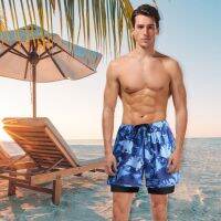 Mens Swimming Trunks with Compression Liner Stretch Mens Swimwear 2 in 1 Quick Dry Running Gym Swim Shorts for Men Swimwear