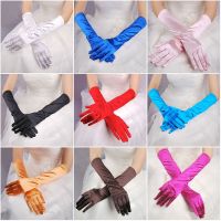 ❐ Bridal Wedding Gloves Finger Lengthened Plain Glossy Satin Gloves Stage Performance Show Gloves