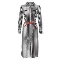 ZZOOI Feitong Women Stripe Printed Long Dress Long Sleeve Button Bandage Belt Chemise A Line Long Maxi Dresses Vestidos De Verano 2020