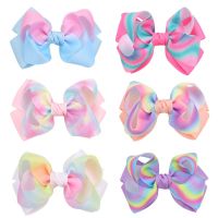 【cw】 4 quot; colors Grosgrain Hair bow with Kids Tie dye hair accessories Hairpins Barrettes Headwear 【hot】 !