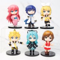 6ชิ้น/เซ็ต10ซม. ใหม่อะนิเมะ Hatsune Miku Kagamine Len Rin คอลเลกชั่นตุ๊กตานางแบบพีวีซี