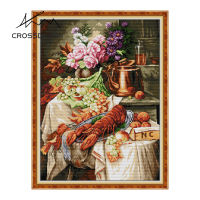 Crossdecor Cross Stitch ชุดชีวิตกุ้งก้ามกรามประทับตราผ้าใบทำด้วยมือ DMC 11CT 14ct เย็บปักถักร้อย DIY เย็บปักถักร้อยด้ายฝ้ายชุดสำหรับผู้เริ่มต้นตกแต่งสำหรับ Sala Wall