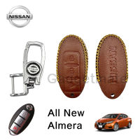 ซองหนังกุญแจรีโมทรถยนต์ สมาร์ทคีย์ 3 ปุ่มกด รุ่น All New Almera / March / Navara / Note ปลอกหนังกุญแจรถยนต์