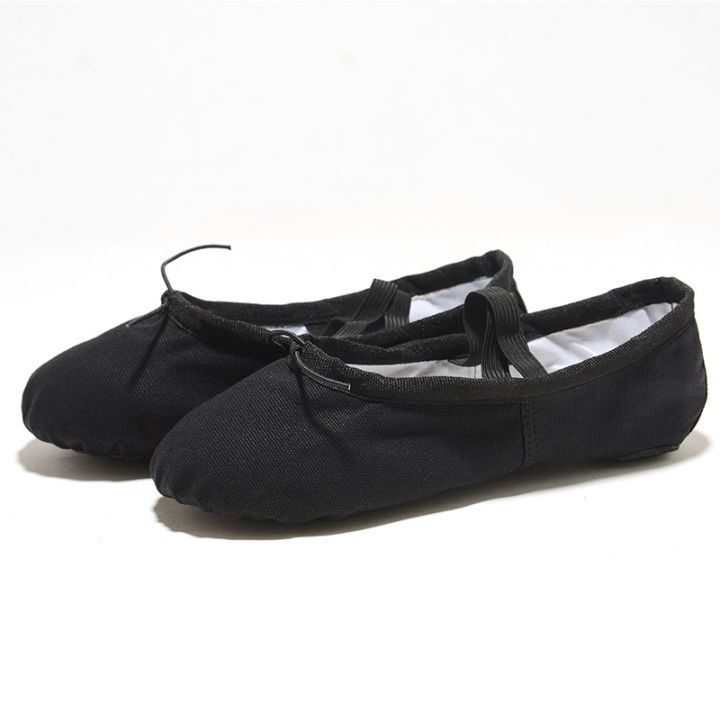 รองเท้าบัลเล่ต์สำหรับครูสอนโยคะพื้นเรียบสีดำสีขาวนุ่มรองเท้าเต้นรำรองเท้าแตะของผู้หญิง