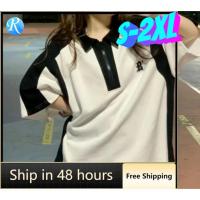 COD dsdgfhgfsdsss Y2K Spring Autumn Womens Polo Shirt Short Sleeve T-shirt School Splice Color Contrast Half Zipper Half Sleeve Top