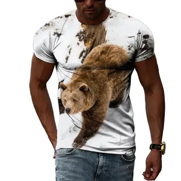 Funny 3D Teddy Bear PrintingMen's T-shirt Summer Casual Crew Neck