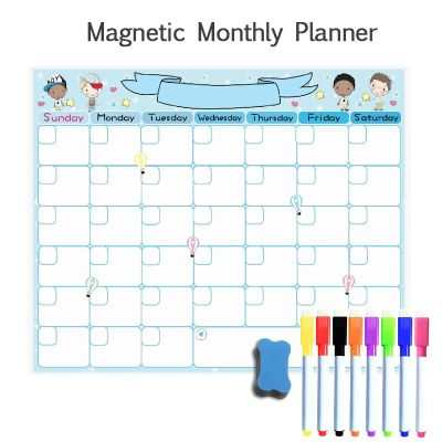 Calendar Weekly Monthly Planner Magnetic Blackboard Fridge Stickers Dry Erase Board Memo Messages for Kids White Board for Wall
