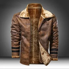 Crocodile brand Hood Mens Leather Jacket Motorcycle Winter Fleece Warm  Biker Vintage Coat moto Casual Slim pilot Leather Jackets